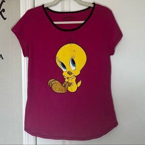 Vintage Looney Tunes Tweety Bird Graphic Womens Short Sleeve XL Pink Top